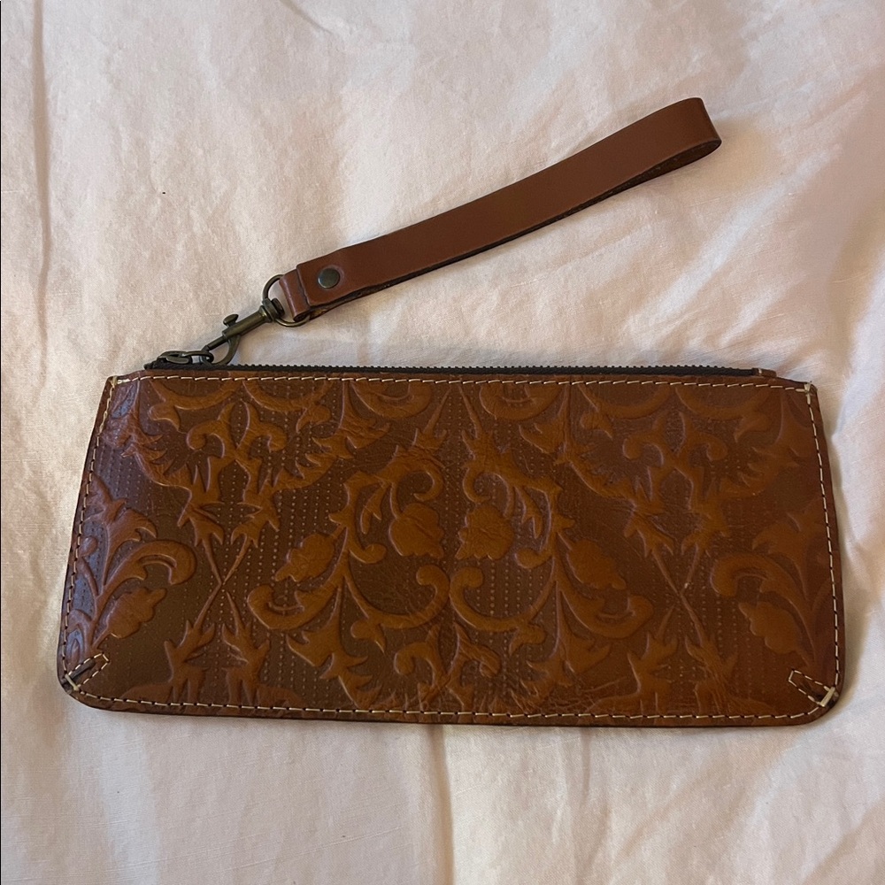 Patricia Nash Brown Embossed Leather Wristlet
